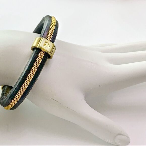 Modern leather gold mesh heart European bracelet - Picture 4 of 9